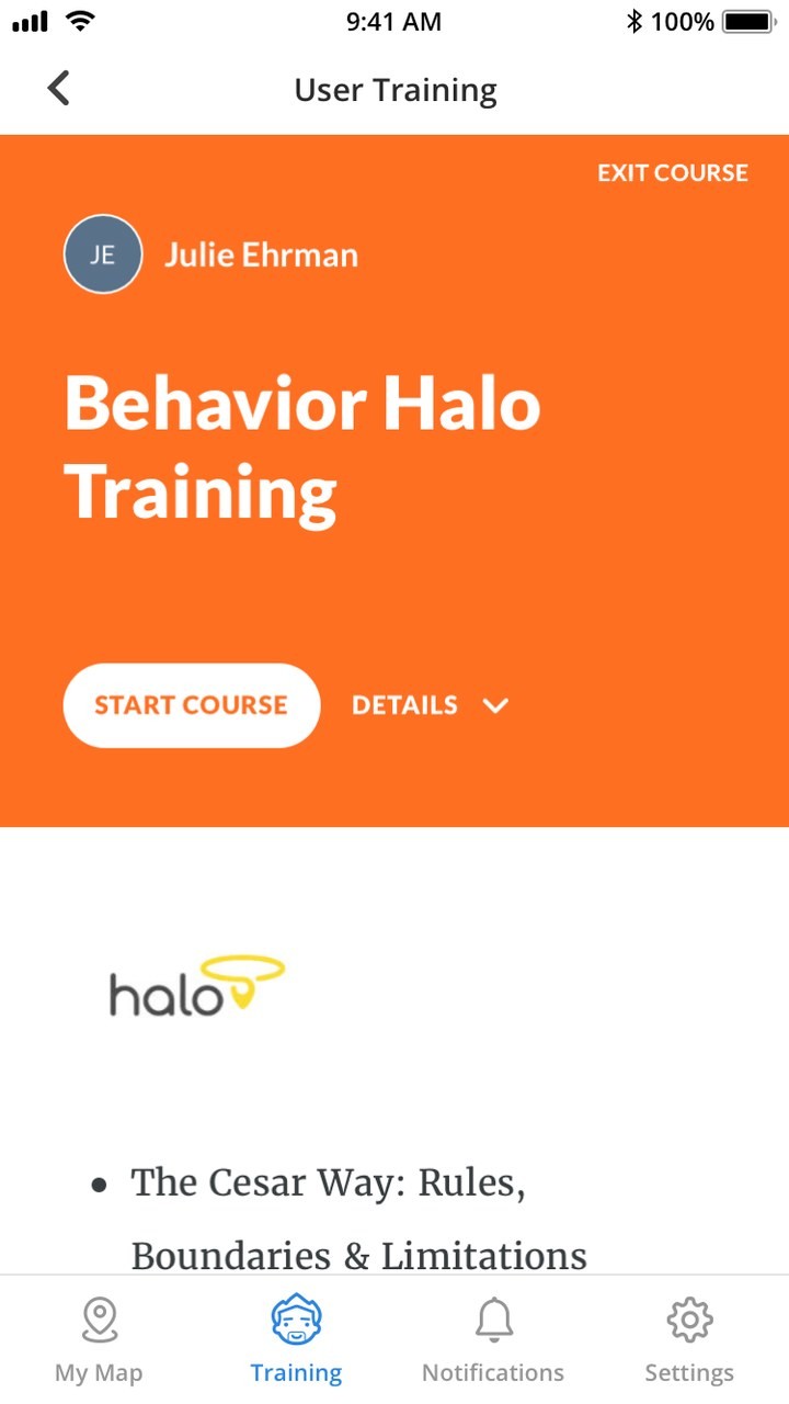 Halo Collar app: Training