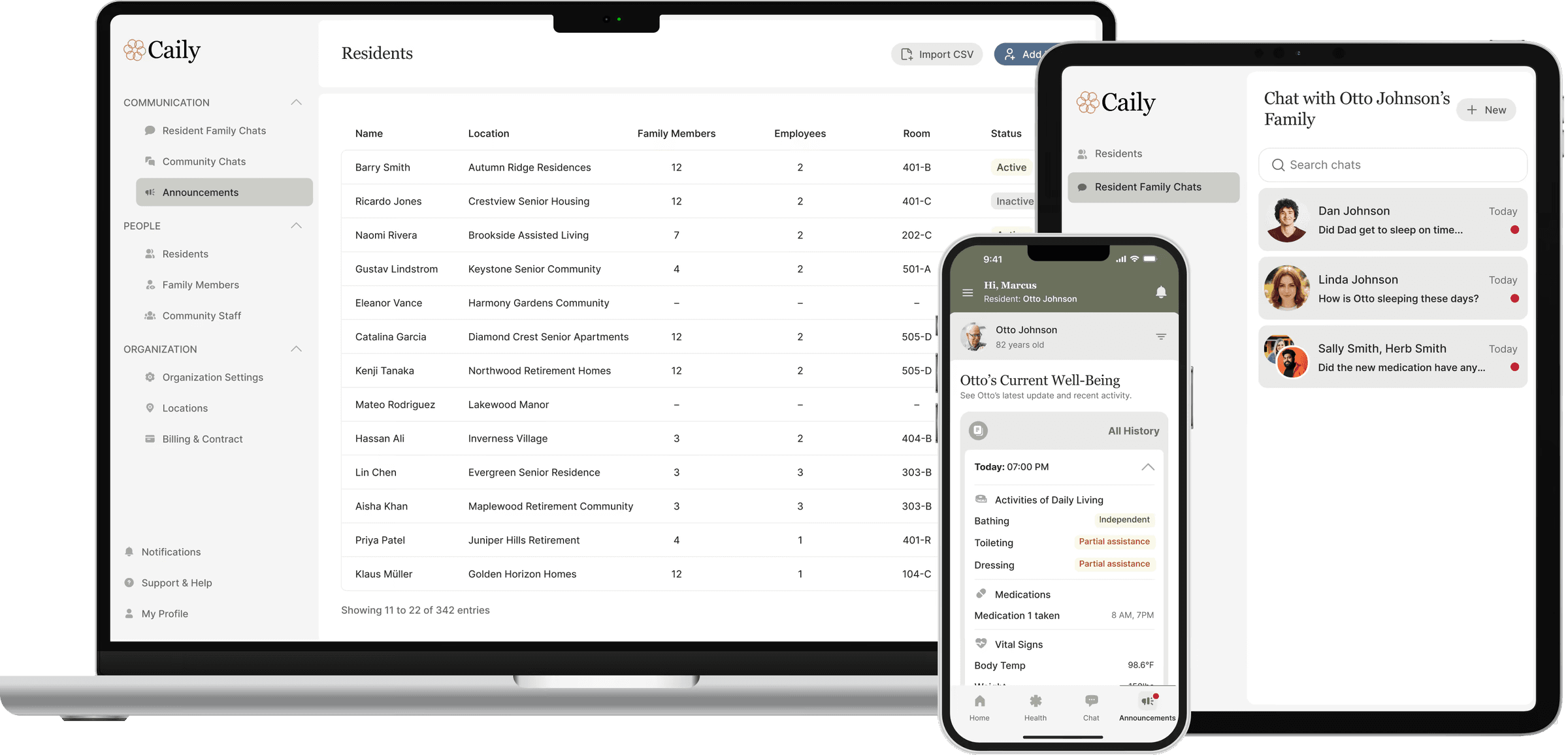 Caily on phone, tablet and web, showing the same record to different roles